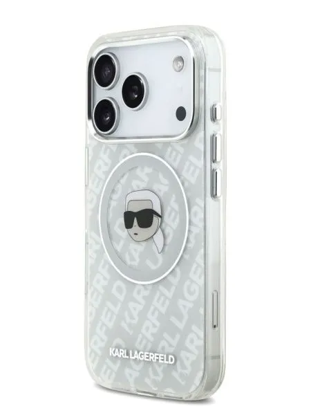 Lagerfeld для iPhone 17 Pro Max чехол IML Karl Head on logo Metal Cam Hard Grey (MagSafe)