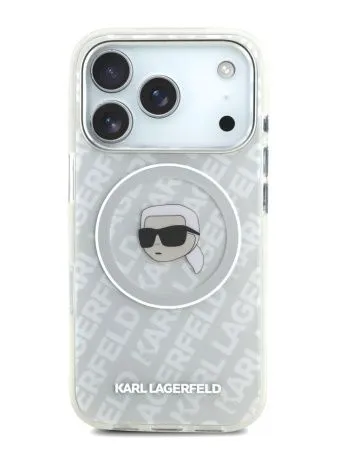 Lagerfeld для iPhone 17 Pro Max чехол IML Karl Head on logo Metal Cam Hard Grey (MagSafe)