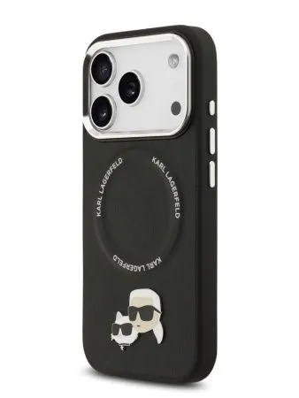 Lagerfeld для iPhone 17 Pro Max чехол PU NFT Karl & Choup heads Metal pin & Cam Hard Black (MagSafe)