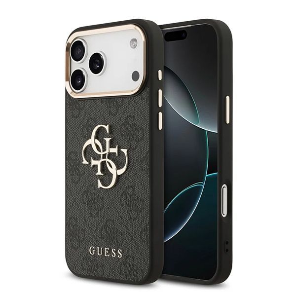Guess для iPhone 17 Pro чехол PU 4G Classic metal logo Gold camera Hard Black (MagSafe)