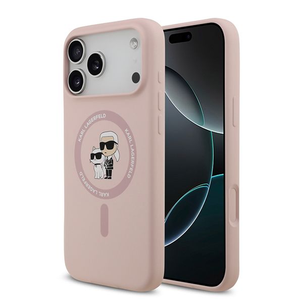 Lagerfeld для iPhone 17 Pro Max чехол Liquid Silicone NFT Karl & Choupette Hard Pink (MagSafe)