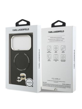 Lagerfeld для iPhone 17 Pro Max чехол PU NFT Karl & Choup heads Metal pin & Cam Hard Black (MagSafe)