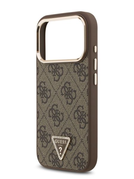 Guess для iPhone 17 Pro Max чехол PU 4G Triangle Diamond metal logo Gold camera Hard Brown (MagSafe)