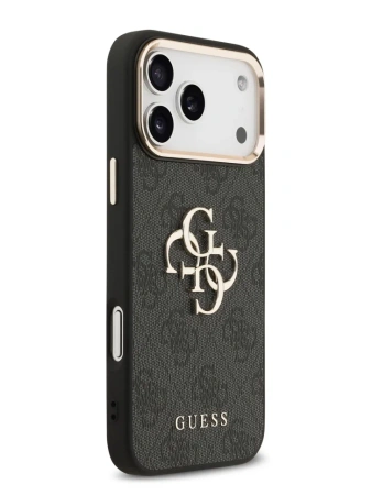 Guess для iPhone 17 Pro чехол PU 4G Classic metal logo Gold camera Hard Black (MagSafe)