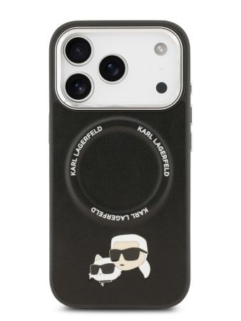Lagerfeld для iPhone 17 Pro Max чехол PU NFT Karl & Choup heads Metal pin & Cam Hard Black (MagSafe)