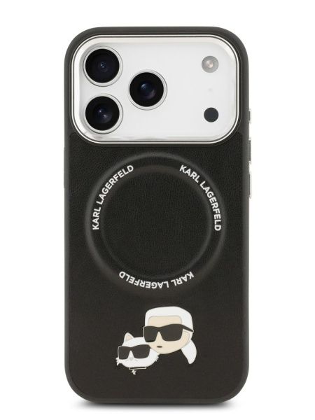 Lagerfeld для iPhone 17 Pro Max чехол PU NFT Karl & Choup heads Metal pin & Cam Hard Black (MagSafe)