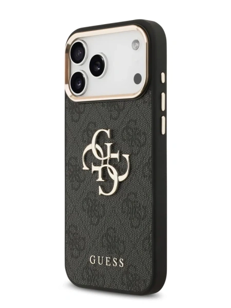 Guess для iPhone 17 Pro чехол PU 4G Classic metal logo Gold camera Hard Black (MagSafe)