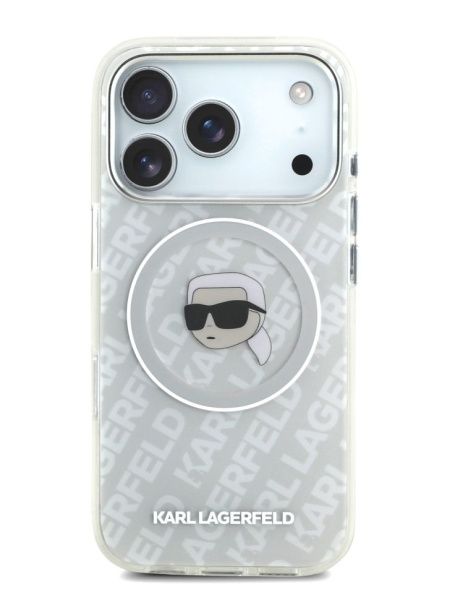 Lagerfeld для iPhone 17 Pro Max чехол IML Karl Head on logo Metal Cam Hard Grey (MagSafe)