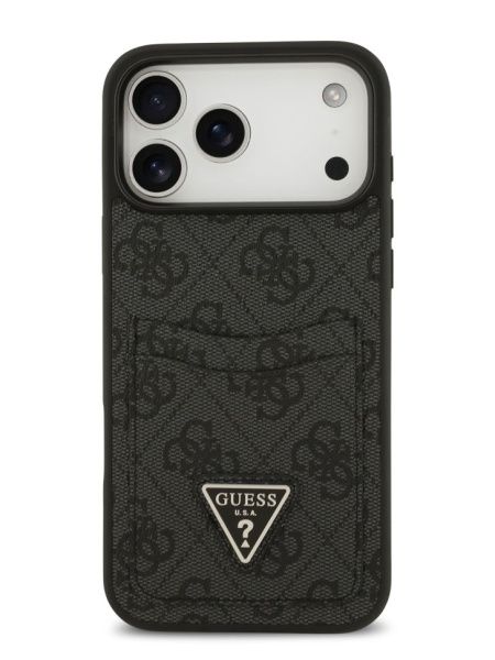 Guess для iPhone 17 Pro Max чехол PU 4G Double cardslot Triangle metal logo Hard Black