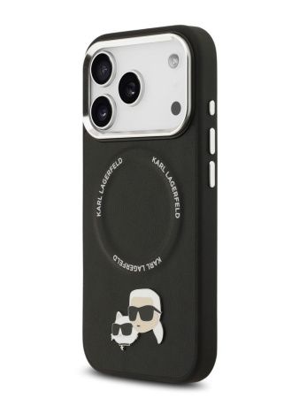 Lagerfeld для iPhone 17 Pro Max чехол PU NFT Karl & Choup heads Metal pin & Cam Hard Black (MagSafe)